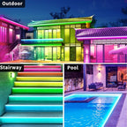 200Ft Outdoor Waterproof LED Strip Lights,Music Sync RGB IP68 Led Lights with App and Remote Control,Color Changing Waterproof RGB Exterior Rope Self Adhesive Back,Balcony,Roof,Garden,Party