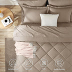 CozyLux Full Size Comforter Sets Khaki - 7 Pieces Bed in a Bag Full, Luxury Soft Bed Set for All Seasons, Bedding Set with Down Alternative Comforter, Sheets, Pillowcases & Shams