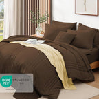 Monbix Full Comforter Set - 7 Pieces Chocolate Brown Bed in a Bag Full Size Bedding Sets with Comforters, All Seasons Down Alternative Comforter with Sheets, Pillowcases & Shams