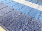 Custom Size Coastal Nautical Style Runner Rug Carpet for Hallway Entryway, Slip Resistant Latex Rubber Backed, 31 inch Wide X Customized Length, Squares Blue, 31 inch X 9 feet