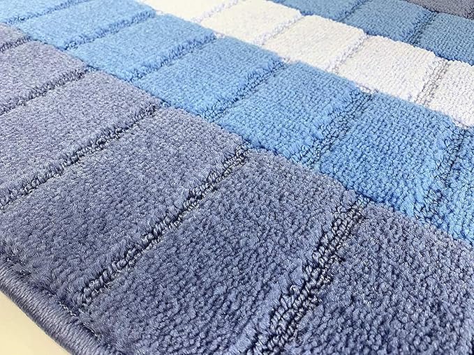 Custom Size Coastal Nautical Style Runner Rug Carpet for Hallway Entryway, Slip Resistant Latex Rubber Backed, 31 inch Wide X Customized Length, Squares Blue, 31 inch X 32 feet