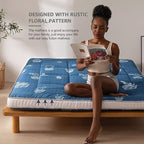 MAXYOYO Grey Cactus Pattern Full Size Futon Mattress, Quilted Bed Mattress Topper, Extra Thick Folding Sleeping Pad, Breathable Floor Lounger, Guest Bed for Camping, Couch