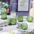 Green Votive Candle Holders Set of 10- Round Green Candle Holders Bulk, Glass Candle Holder for Wedding Home Decoration, Tea Lights Candle Holder for Bridal Shower, Party & Gift