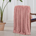 Tuddrom Decorative Extra Soft Faux Fur Blanket Queen Size 80"x90",Solid Reversible Fuzzy Fluffy Plush Fleece Comfy Microfiber Fur Blanket for Couch Sofa Bed,Peach Whip
