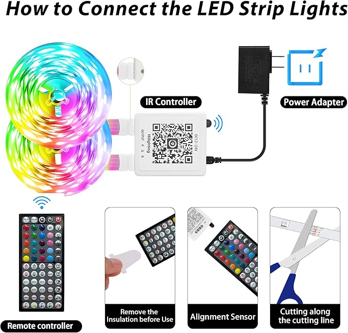 Led Lights for Bedroom 50ft Music Sync Color Changing Led Strip Lights with 60 Key Remote and App Control RGB Led Light Strip for Home Party Room Decoration
