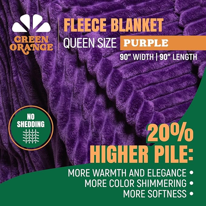 GO Premium Comfy Soft Queen Blanket - Purple Fleece for Couch, Bed, Living Room, Bedroom, Home Decor - Large Blanket for Men, Women (90x90 Inches)