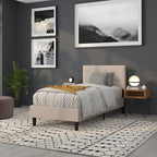 Flash Furniture Bedford Box Stitch Tufted Upholstered Twin Size Headboard in Beige Fabric
