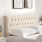 Tufted Upholstered Headboard King Size, Solid Wood Head Board with Durable Metal Legs, Adjustable Height Bed headboard from 37” to 51” Fabric Headboard in Modern Button Design, Beige