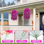 Artificial Bougainvillea Flowers for Outdoor Plant,4 pcs Faux Hanging Flowers Bougainvillea for Outside Decoration,Fake Silk UV Resistant Vines for Front Door Porch(Fuchsia)