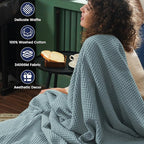 PHF 100% Cotton Waffle Weave Throw Blanket，Pre-Washed Snag Proof Lightweight Breathable Moisture-Wicking for Layering in Cold Weather for Couch Bed,Machine Washable,Home Decor Gift-Ocean