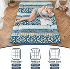 Japanese Floor Mattress, Futon Mattress with Storage Bag and Washable Cover, Roll Up Tatami Mat Suitable for Guest Room (Blue Striped Jacquard, Queen)