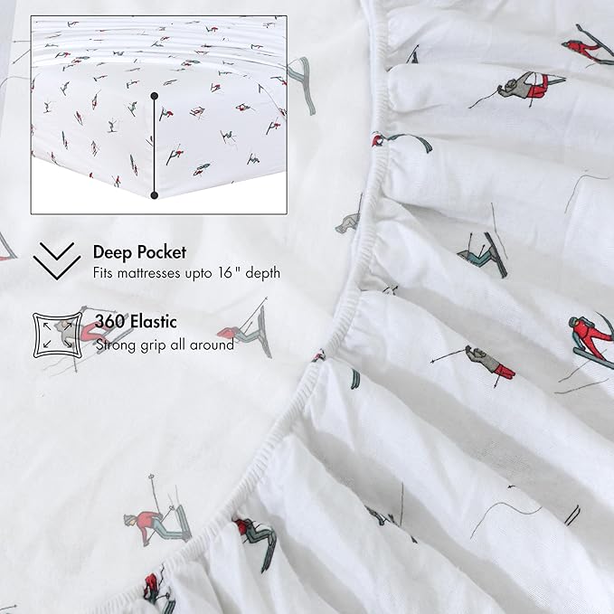 RUVANTI Flannel Sheets Queen Size - 100% Cotton Double Brushed Bed Sheets, Deep Pockets 16 Inches Queen Sheet Set, All Seasons Breathable & Extra Soft - Warm & Cozy, 4 Piece, Flurry Friends