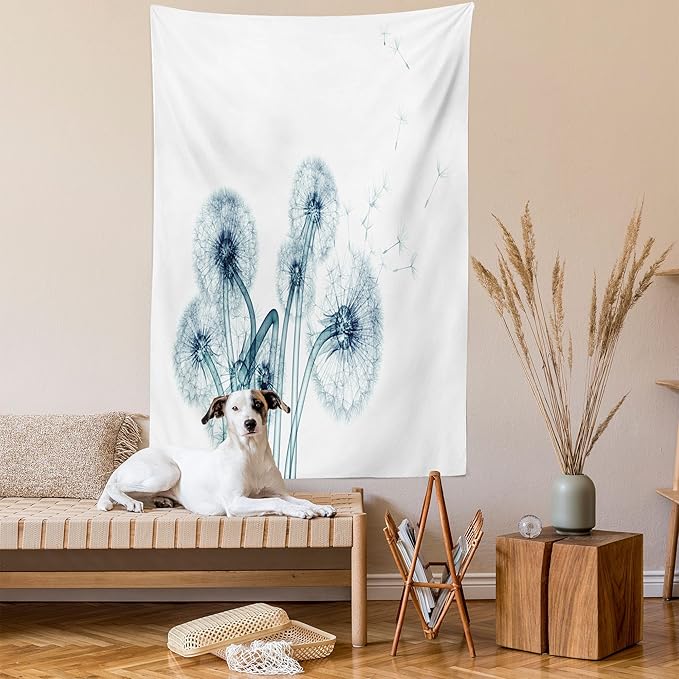 Ambesonne Flower Tapestry by Ambesonne, Unusual Image of Dandelions on Simple Background Uv Style Negative of Nature Art, Wall Hanging for Bedroom Living Room Dorm, 40 W X 60 L Inches, Teal White