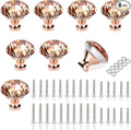 JUXYES 8 Pack 40mm Glass Crystal Cabinet Handles Knobs, Rose Gold Diamond Glass Handle Decorative Drawer Knob Modern Cupboard Door Handle Knobs for Dresser Drawer Cabinet Closet