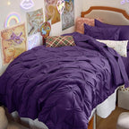 Bedsure Twin Comforter Set Purple - Bed in a Bag Twin Size Bedding 5 Pieces, GentleSoft™ Pintuck Bed Set Gift for Family, Pinch Pleat Purple Comforter with Sheets, Pillowcase & Sham