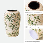 Vintage Pastoral Green and Beige Flower Vase, Ceramic Floral Vases, Retro Ice Cracked Chinoiserie Vase for Home Cottage Core Decor, Bookshelf, Office, Mantel, Wedding Rustic Table Centerpiece 8.5 Inch