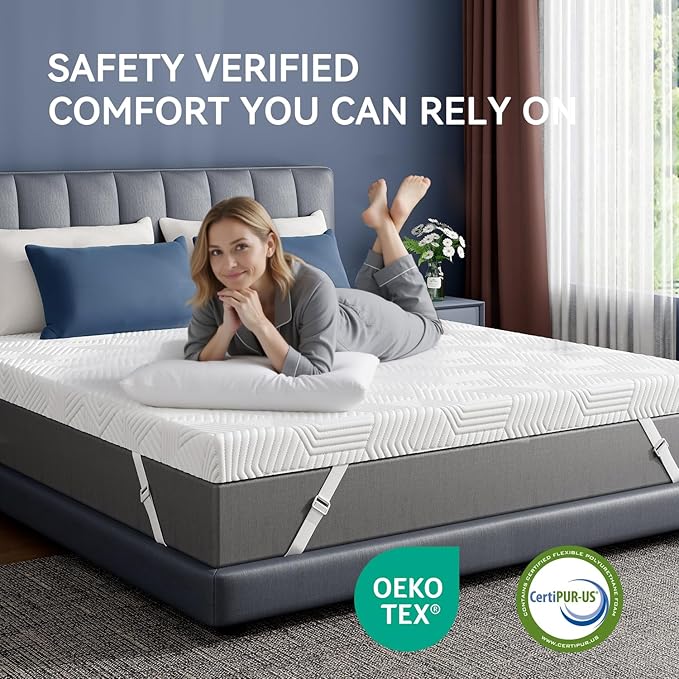 ELEMUSE 4 Inch Gel Memory Foam Mattress Topper Full Size Pressure-Relieving Mattress Topper for Back Pain,Non-Slip Design with Removable & Washable Cover, CertiPUR-US