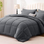 Love's cabin California King Comforter Set Soot Grey, 7 Pieces California King Bed in a Bag, All Season Bedding Sets with 1 Comforter, 1 Flat Sheet, 1 Fitted Sheet, 2 Pillowcase and 2 Pillow Sham