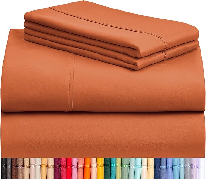 LuxClub 4 PC King Sheet Set, Deep Pockets Wrinkle Free Cooling Bed Sheets Hotel Bedding for Women, Men, Kids & Teens, Includes 1 Fitted Sheet, 1 Flat Sheet and 2 Pillowcases - Autumn Orange