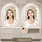 LED Oval Bathroom Mirror 40"x24" Oval Bathroom Vanity Mirror for Wall Anti-Fog 3 Colors & Dimmable Bathroom Mirror for Over Sink with Lights Memory Function Shatterproof LED Mirror