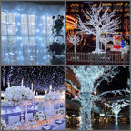 YULETIME 100 ft 300 Count Cool White LED String Lights with 8 Models Adapter, Clear Wire Wide Angle 5mm Christmas Lights (Cool White - Multimode)