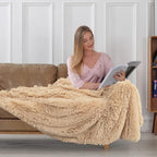 Tuddrom Decorative Extra Soft Faux Fur Blanket Queen Size 80" x 90",Solid Reversible Fuzzy Fluffy Cozy Plush Fleece Comfy Microfiber Fur Blanket for Couch Sofa Bed,Apricot