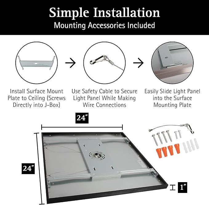 Ultralux 2x2 ft Surface Mount Ceiling Light Panel – Slim, Edge Lit, Flush Mount Flat Panel for Kitchen, Home & Office - TRIAC Dimmable, 3CCT Adjustable Color Temperature (Matte Black, 1 Pack)