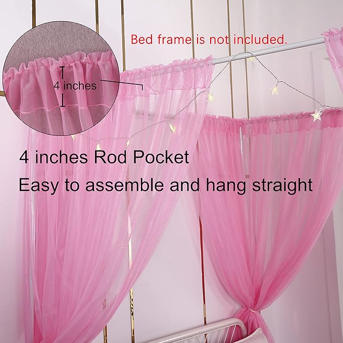 Akiky Bed Canopy Panels Canopy Bed Curtains with Lights for Girls Boys Adults,Home Decoration Set of 8 Panels (Full/Queen, Pink)