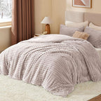 BEDELITE Fleece Queen Comforter Set -Super Soft & Warm Fluffy Lotus Pink Bedding, Luxury Fuzzy Heavy Bed Set for Winter with 2 Pillow Cases