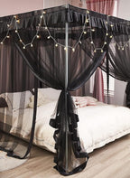 Mengersi Simple 4 Corners Post Canopy Bed Curtains Bed Drapes (Twin XL, Black)