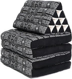 Leewadee Comfortable Japanese Floor Mattress - Thai Floor Bed with Triangle Cushion - Futon Mattress - XL Extra Long Thai Massage Mat, 89 x 20 inches, Black, Kapok Filling