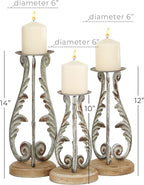 Deco 79 Metal Solid Candle Holder, Set of 3 14", 12", 10"H, Silver