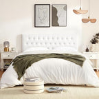 Tufted Upholstered Headboard Full Size, Solid Wood Head Board with Durable Metal Legs, Adjustable Height Full XL headboard from 37” to 51” Fabric Headboard in Modern Button Design, White