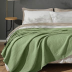 PHF 100% Cotton Waffle Weave Blanket Queen Size for Bed,Snag Proof Lightweight Breathable Moisture-Wicking Throw for Couch,Great for Layering in Cold Weather,Machine Washable, Home Decor-Loden Green