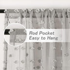 MYSKY HOME Grey Sheer Short Curtains with Pom Pom for Small Windows Bedroom Nursery Kids Girls Room Curtains Cafe Kitchen Light Filtering Boho Drapes, Rod Pocket,52x 45 Inches, 2 Panels