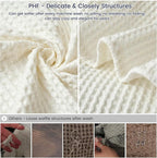 PHF Pre-Washed Cotton Waffle Weave Family Blanket,Oversized King Size 120"x 120"-Snag Proof Lightweight Breathable, 10'x 10' Huge Extra Large Big-Elegant Aesthetic Home Decoration Gift,Cream