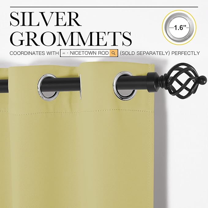 NICETOWN Paler Yellow Blackout Curtains 120" Long for Office, Dining Room, Guest Room, 55" Wide, 2 Pieces, Sound Reducing Heat and Cold Block Curtain Panels for Modern Decorative