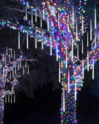 Joomer 2Pack Christmas Lights Outdoor, 11.8 inch 10 Tubes 240 LED Meteor Shower Lights, LED Falling Icicle Cascading Light with Timer Waterproof and Connectable for Christmas Decoration (White)