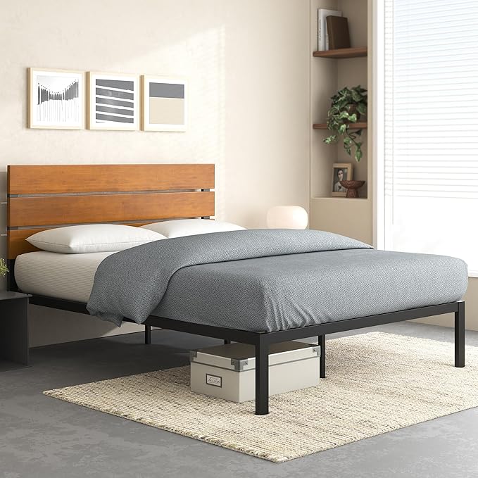 ZINUS Paul Metal and Bamboo Platform Bed Frame, Wood Slat Support, No Box Spring Needed, Easy Assembly, Twin