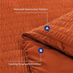 HYMOKEGE Burnt Orange California King Comforter Set Seersucker 7 Pieces, All Season Luxury Bed in a Bag for Bedroom, Bedding Set with Comforters, Sheets, Pillowcases & Shams