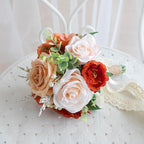 Wedding Bouquets for Bride Bridesmaid, Artificial Burnt Orange Bride Flower Bouquet for Wedding Church Decoration Ceremony, Anniversary, etc, Roses Flowers