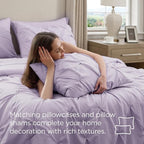 Bedsure California King Comforter Set Light Purple - Bed in a Bag Cal King Bedding Set 7 Pieces, GentleSoft™ Pintuck Bed Set Gift for Family, Pinch Pleat Comforter with Sheets, Pillowcases & Shams