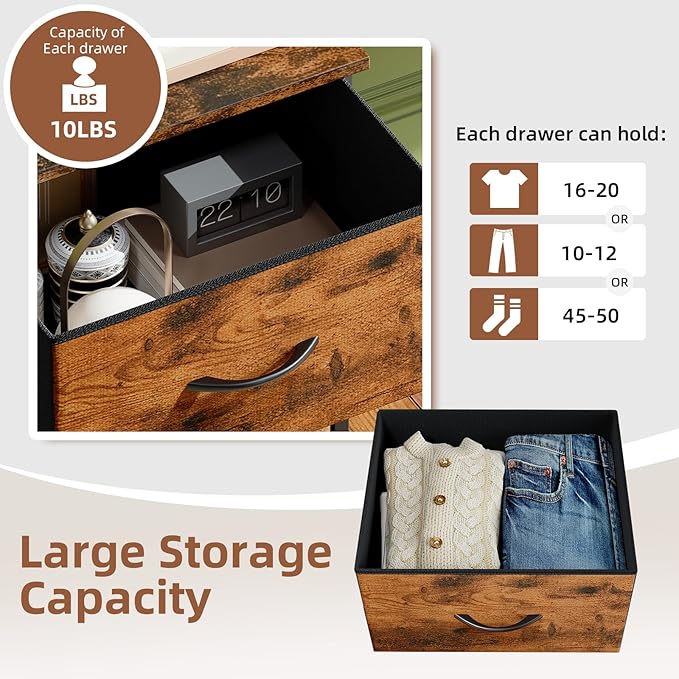 Somdot Dresser for Bedroom with 3 Drawers, Storage Organizer Chest of Drawers with Removable Fabric Bins for Closet Bedside Living Room Laundry Entryway Hallway, Wood Grain Print
