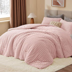 BEDELITE Fleece Full Comforter Set -Super Soft & Warm Fluffy Pink Bedding, Luxury Fuzzy Heavy Bed Set for Winter with 2 Pillow Cases