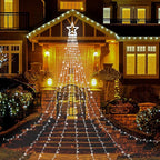 FUNIAO (Upgraded) Christmas Decoration Outdoor Star String Lights, 320 LED Christmas Tree Topper Lights with 12" Lighted Star for Halloween Christmas New Year Holiday Garden Yard (White)
