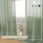 Aiyufeng Kirei Sage Green Linen Sheer Curtains 84 Inch Length 2Panels Set, Flax Textured Semi Sheer Vertical Drapes Privacy with Light Filter for Home Office/Farm House, W40 x L84, Sage Green, 1 Pair