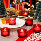 Mumufy 100 Pack Glass Tealight Candle Holder Ribbed Votive Candle Holder for Centerpiece Wedding Proposal Spa Aromatherapy Meditation Home Decor (Red)