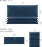 Vänt Upholstered Wall Panels - Queen/Full Size Wall Mounted Velvet Headboards - Velvet Peacock Blue - Set of 4 Panels (Each Individual Panel 30"x11.5")