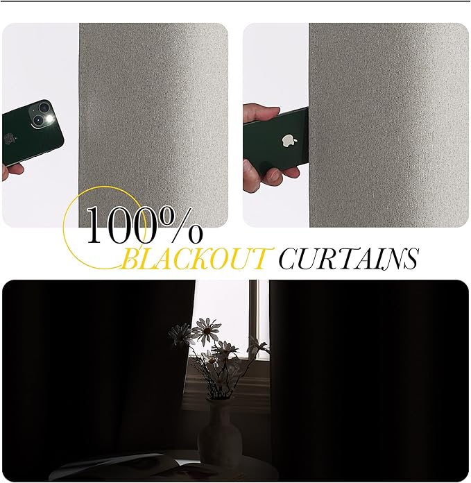 NICETOWN Extra Wide 100% Blackout Linen Curtain Panel, Light Grey, 100 inch per Panel, Energy Smart Divider Room Drape Thermal Insulated Drape for Shift Worker, Bedroom