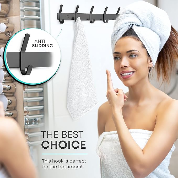Matte Black Coat Rack Wall Mount – 24 Inch Stainless Steel Hook Rail with 8 Double Coat Hooks – Wall Mounted Entryway Organizer for Coats, Hats, Bags, Towels, Robes, Closet or Bathroom - 2 Pack